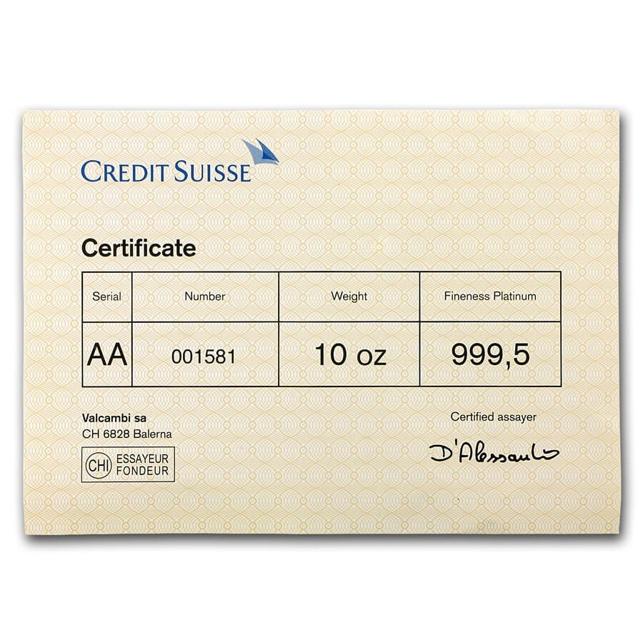 10 Oz Platinum Bar - Credit Suisse (In Assay) - Image 3