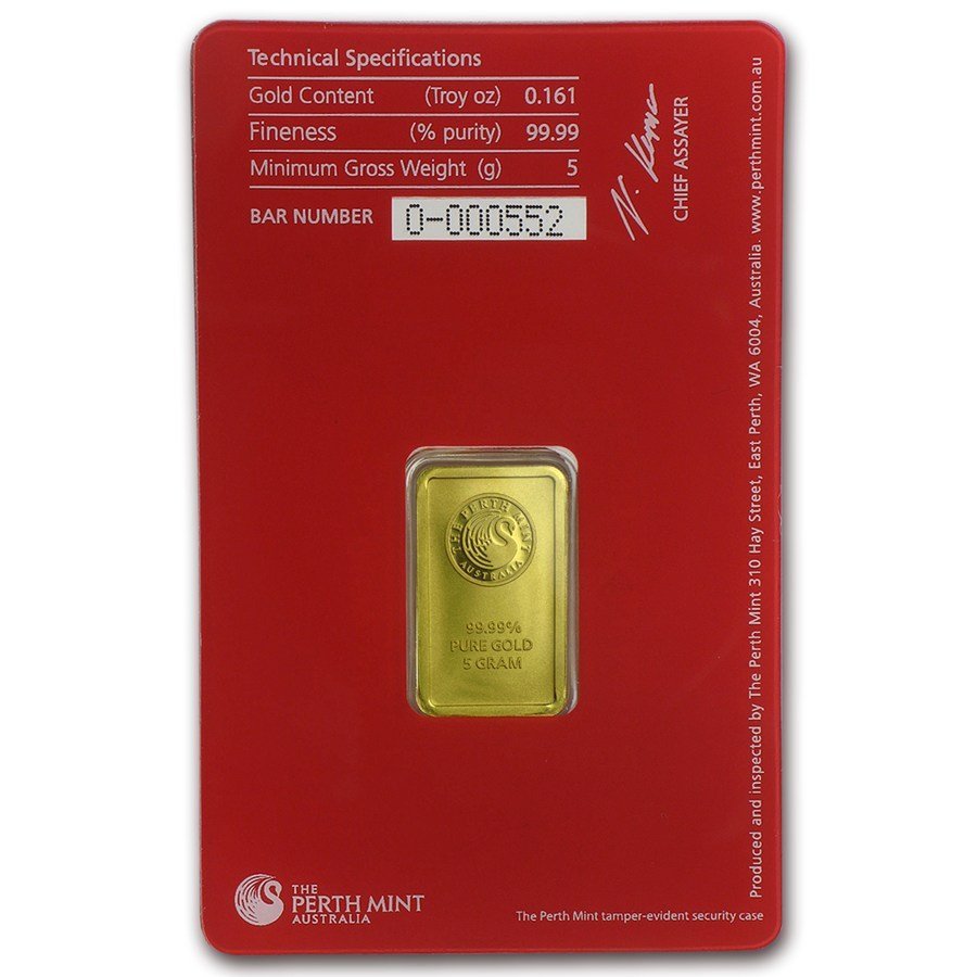 5 Gram Gold Bar - Perth Mint Oriana Design (In Assay) - Image 4